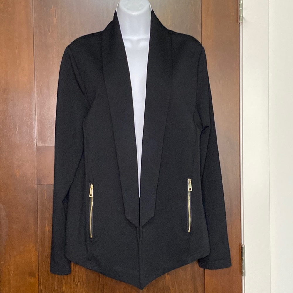 Tart Darcie Black Knit Blazer w Gold Zipper Pockets in Size Large